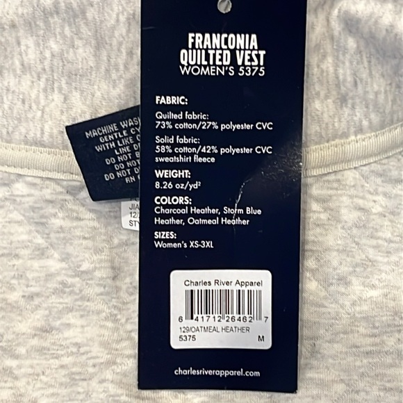 NWT Charles River Apparel Franconia Cream/Gray Quilted Vest Size Medium - Picture 9 of 14